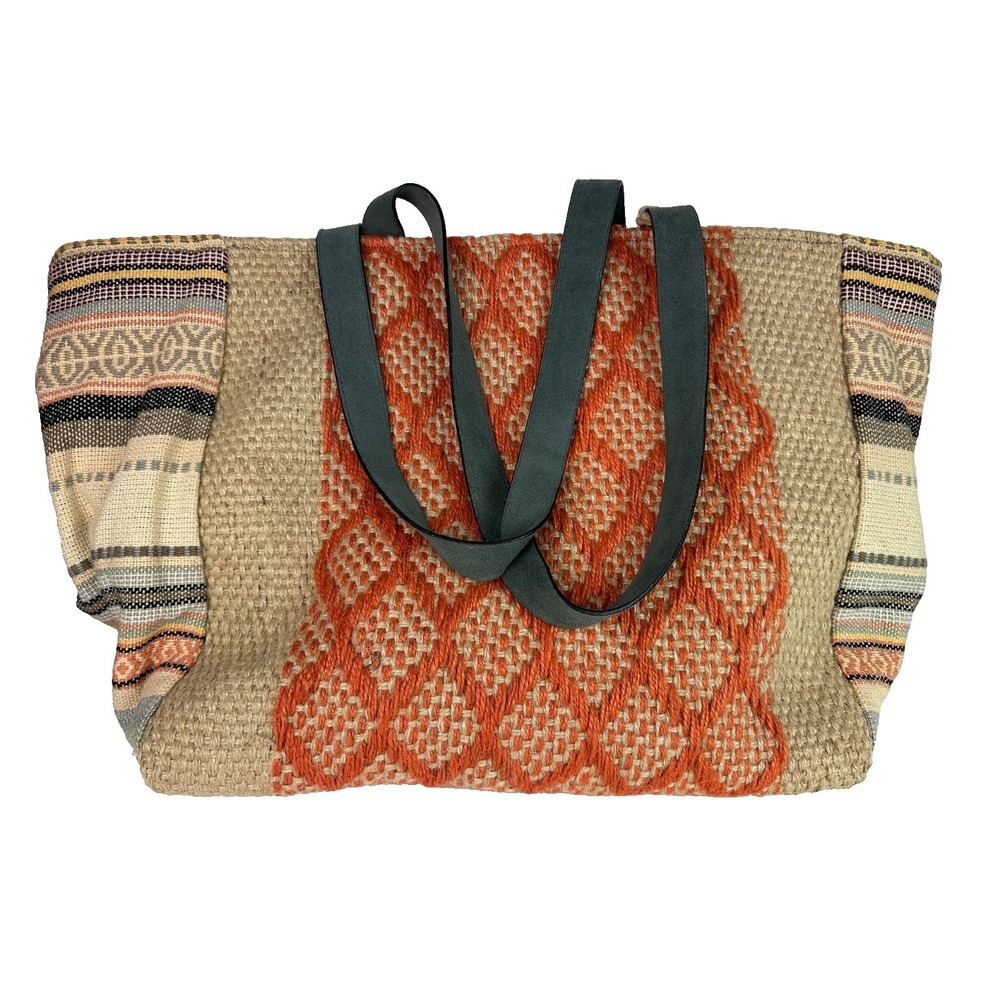 Anabaglish Woven Tote Orange Blue Beige 22" x 14" x 7"